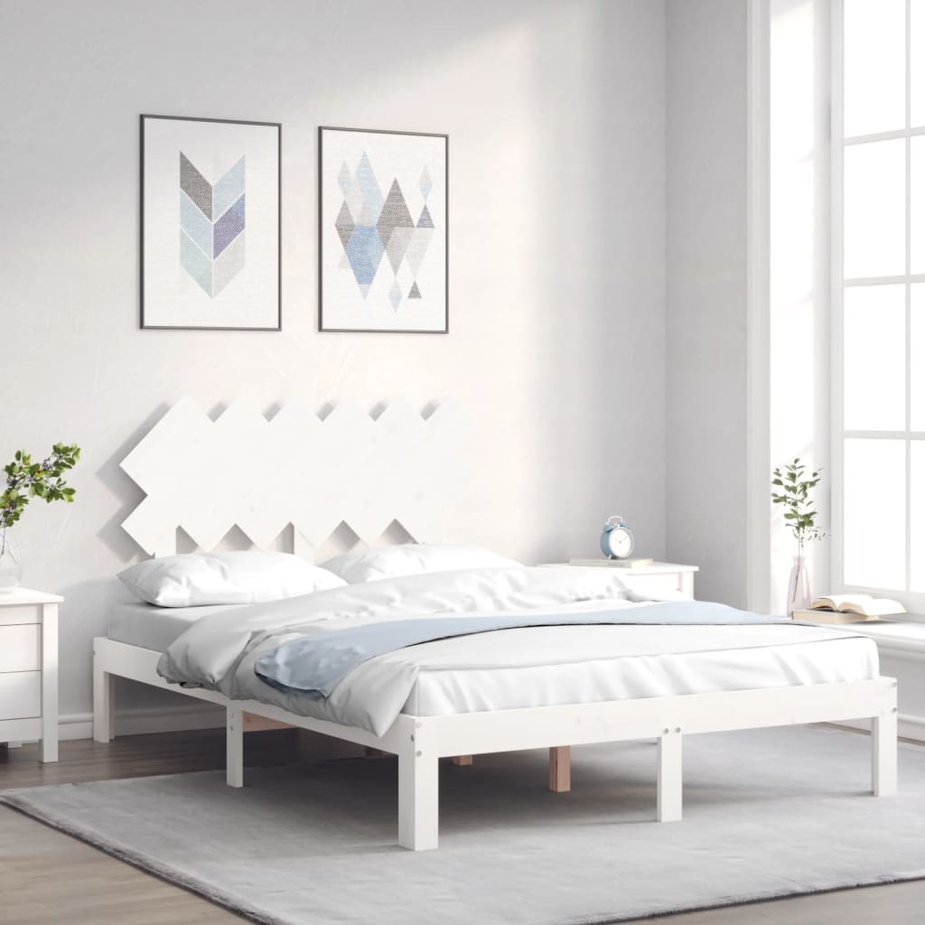Bed Frame without Mattress Solid Wood Pine Length 190 cm White 135 cm