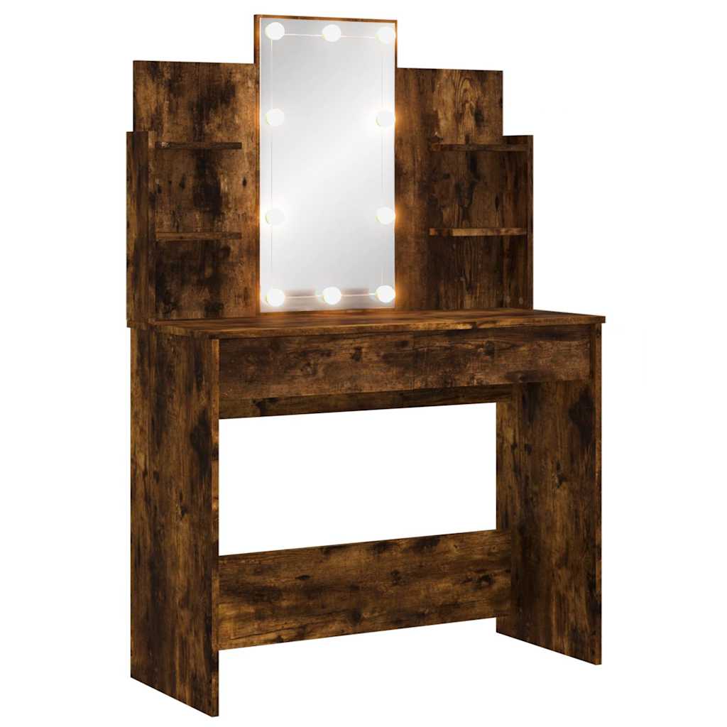 vidaXL Dressing Table with LED Lights Smoked Oak 96x40x142 cm 2