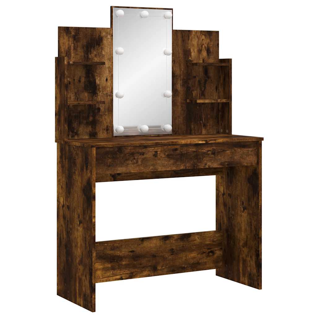 vidaXL Dressing Table with LED Lights Smoked Oak 96x40x142 cm 3