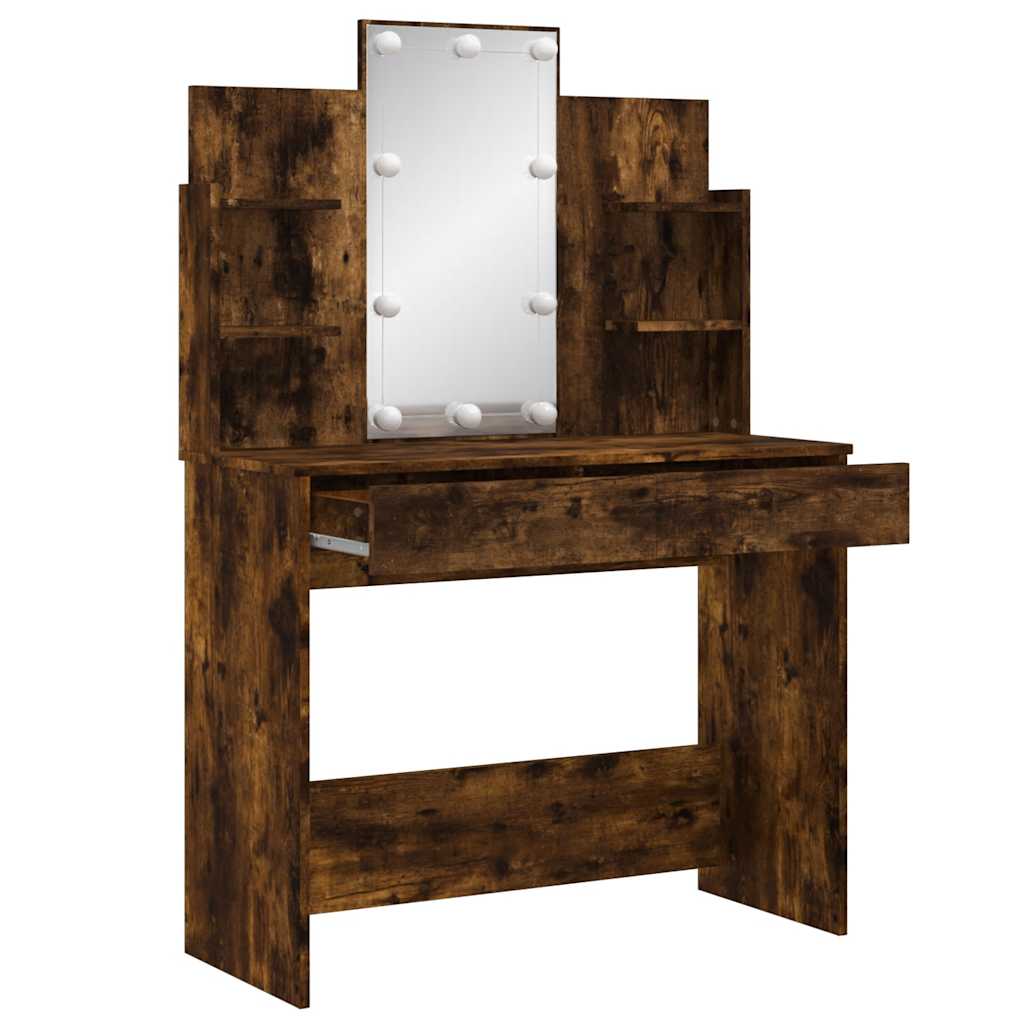 vidaXL Dressing Table with LED Lights Smoked Oak 96x40x142 cm 4