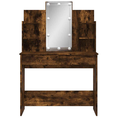 vidaXL Dressing Table with LED Lights Smoked Oak 96x40x142 cm 5