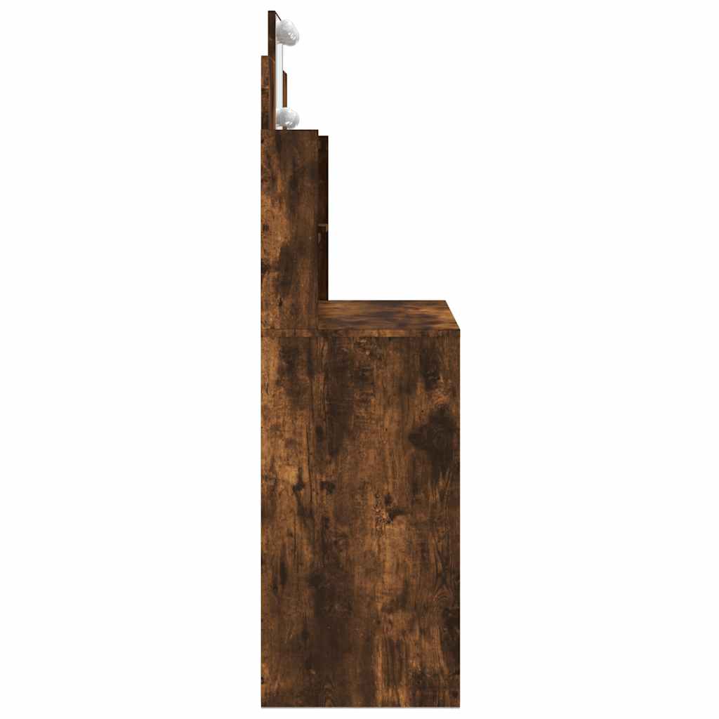 vidaXL Dressing Table with LED Lights Smoked Oak 96x40x142 cm 6