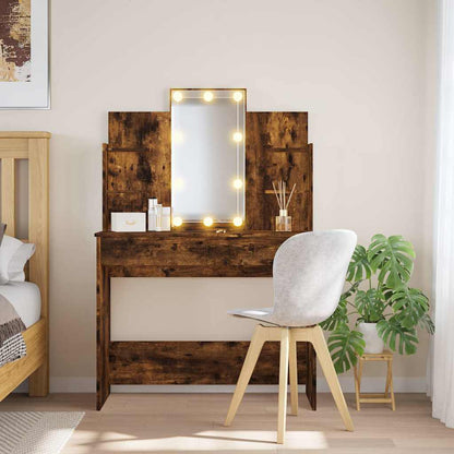 vidaXL Dressing Table with LED Lights Smoked Oak 96x40x142 cm 1