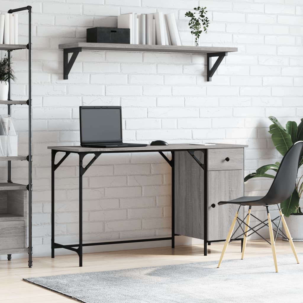 vidaXL Computer Desk Grey Sonoma 131x48x75 cm Engineered Wood 1