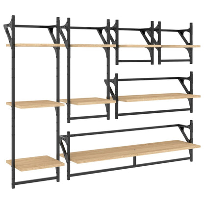 vidaXL 6 Piece Wall Shelf Set with Bars Sonoma Oak Engineered Wood 2