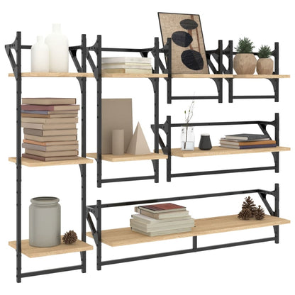 vidaXL 6 Piece Wall Shelf Set with Bars Sonoma Oak Engineered Wood 3