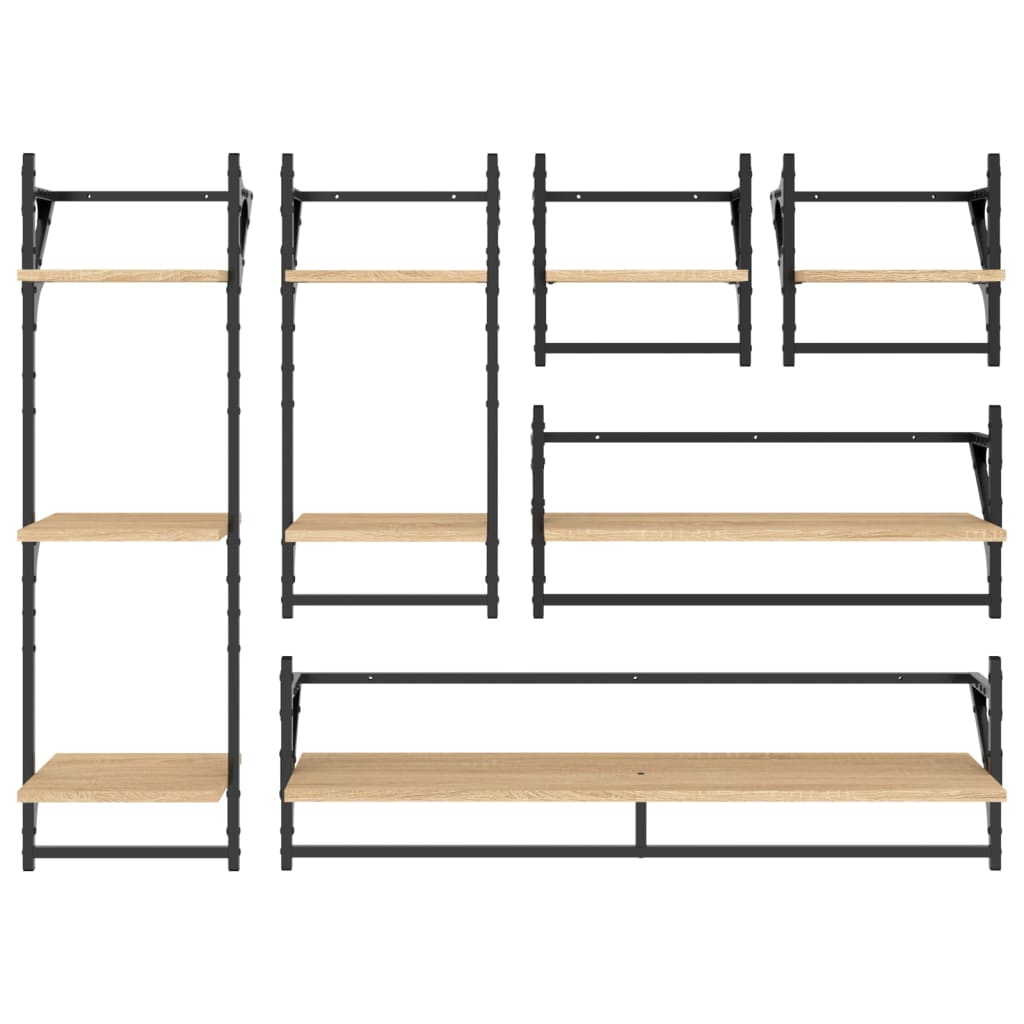 vidaXL 6 Piece Wall Shelf Set with Bars Sonoma Oak Engineered Wood 4
