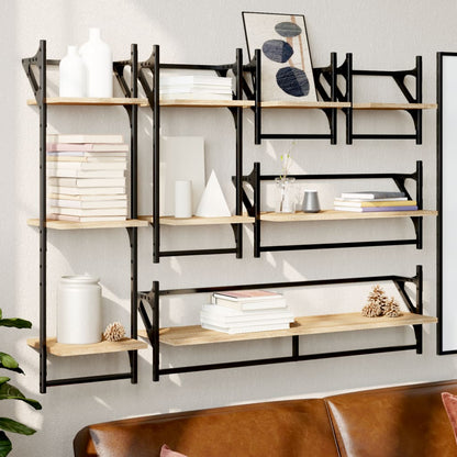 vidaXL 6 Piece Wall Shelf Set with Bars Sonoma Oak Engineered Wood 1