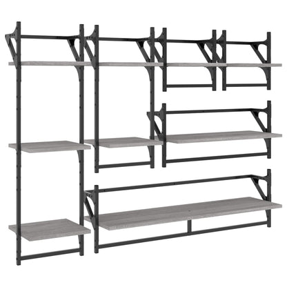 vidaXL 6 Piece Wall Shelf Set with Bars Grey Sonoma Engineered Wood 2