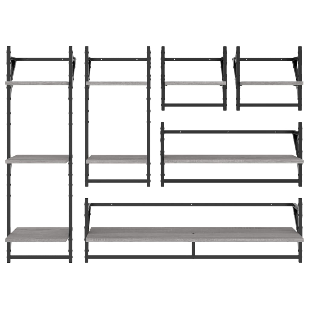 vidaXL 6 Piece Wall Shelf Set with Bars Grey Sonoma Engineered Wood 4