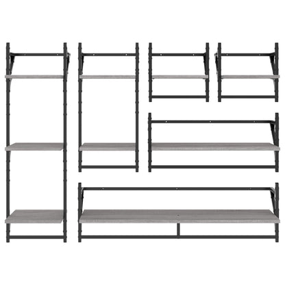 vidaXL 6 Piece Wall Shelf Set with Bars Grey Sonoma Engineered Wood 4