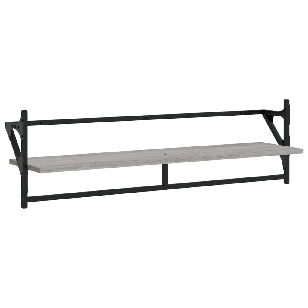 vidaXL 6 Piece Wall Shelf Set with Bars Grey Sonoma Engineered Wood 5