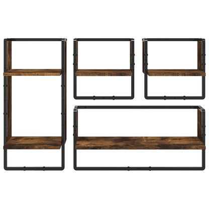 vidaXL 4 Piece Wall Shelf Set with Bars Smoked Oak Engineered Wood 4