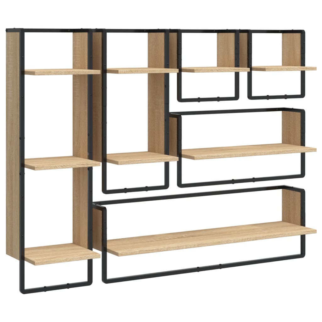 vidaXL 6 Piece Wall Shelf Set with Bars Sonoma Oak Engineered Wood 2