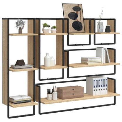 vidaXL 6 Piece Wall Shelf Set with Bars Sonoma Oak Engineered Wood 3