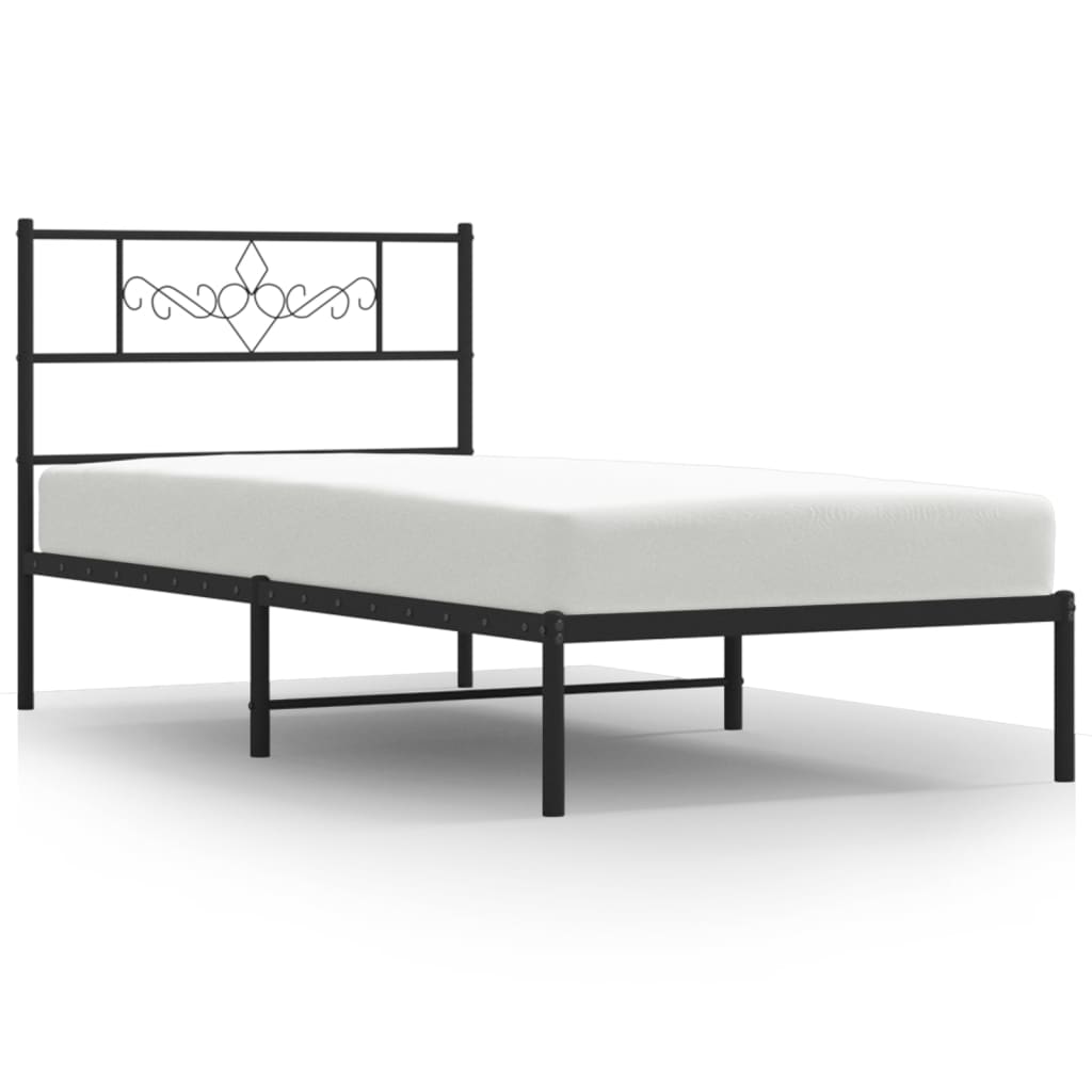 vidaXL Metal Bed Frame without Mattress with Headboard Black 90x190cm 2