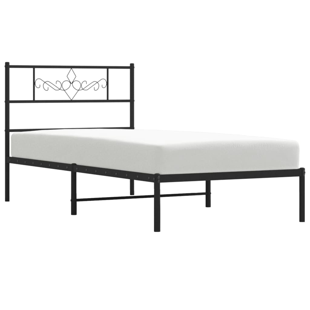 vidaXL Metal Bed Frame without Mattress with Headboard Black 90x190cm 4