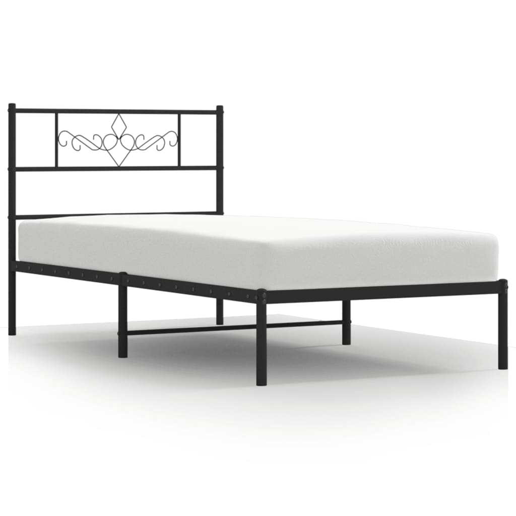 vidaXL Metal Bed Frame without Mattress with Headboard Black 90x200cm 2