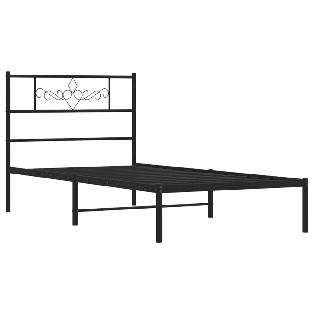 vidaXL Metal Bed Frame without Mattress with Headboard Black 90x200cm 3