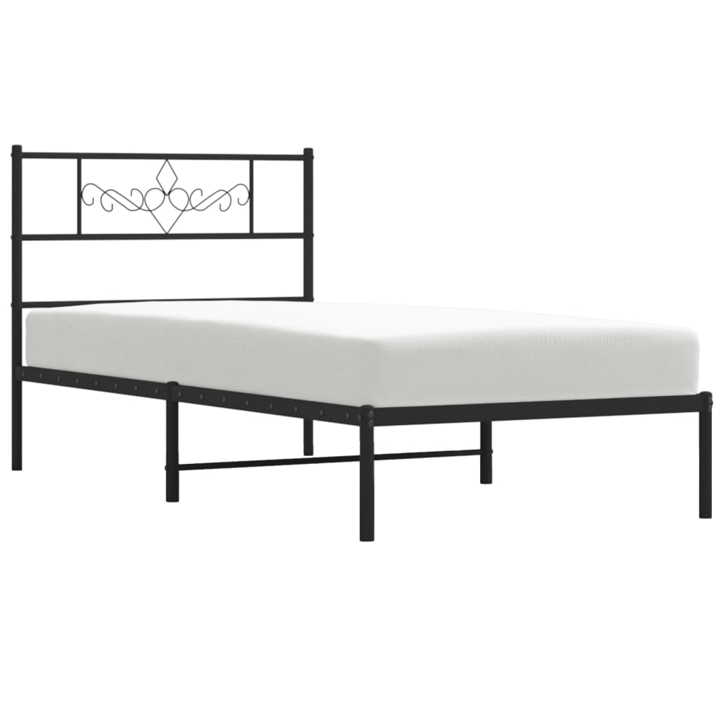 vidaXL Metal Bed Frame without Mattress with Headboard Black 90x200cm 4