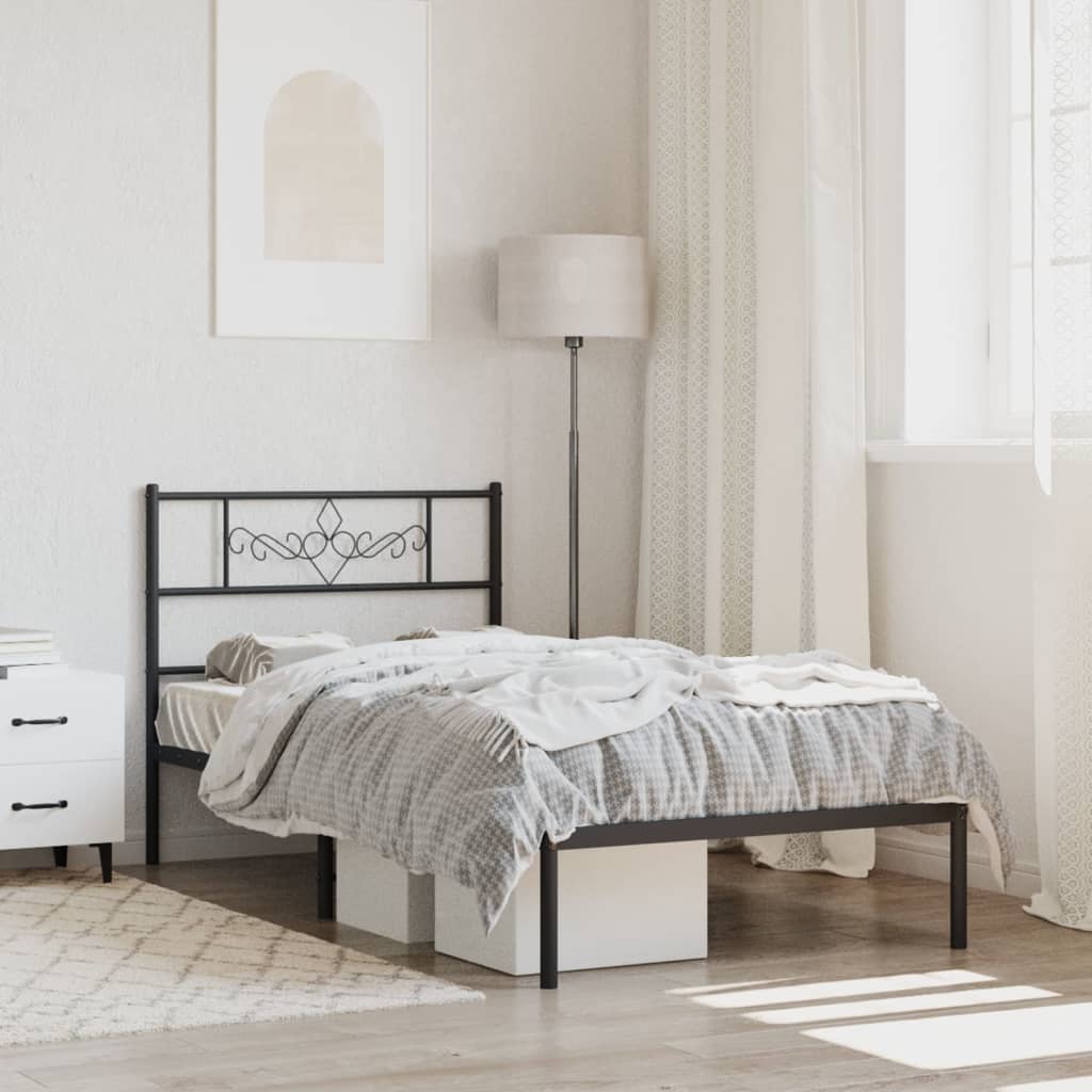 vidaXL Metal Bed Frame without Mattress with Headboard Black 90x200cm 1