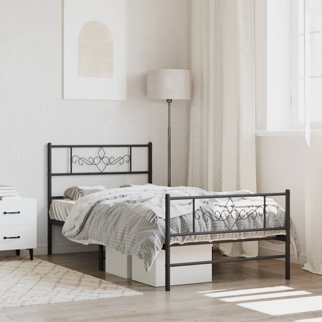 Metal Bed Frame without Mattress with Footboard With headboard & footboard Black 90 cm 190 cm