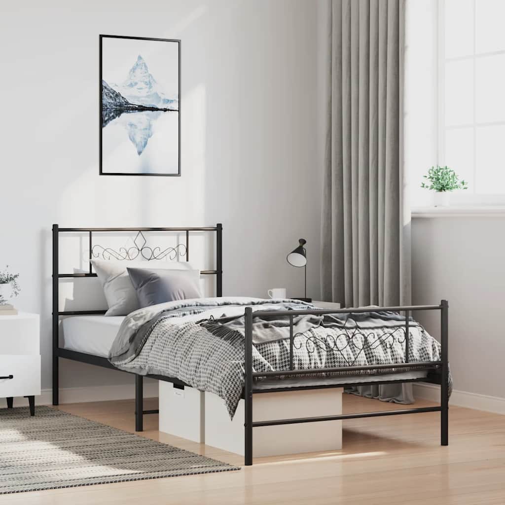 vidaXL Metal Bed Frame without Mattress with Footboard Black 100x200cm 1