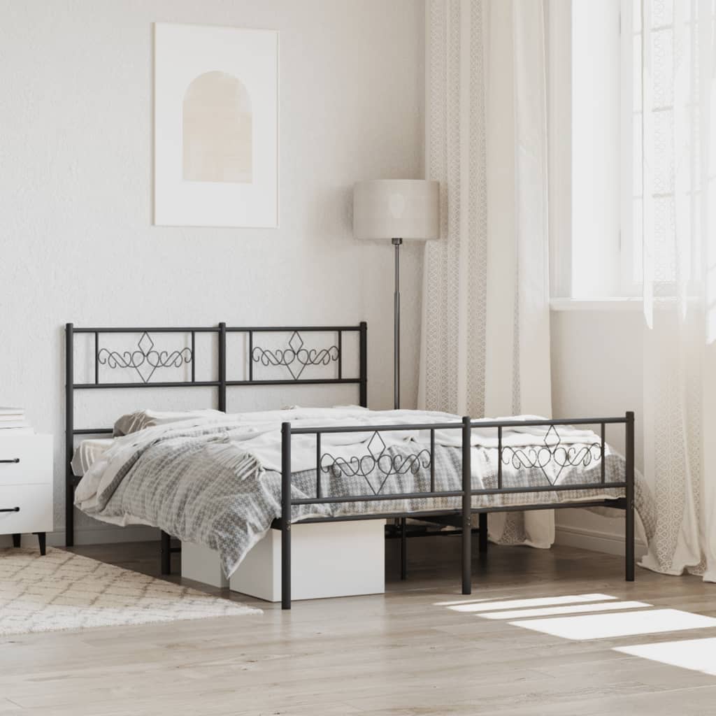 vidaXL Metal Bed Frame without Mattress with Footboard Black 120x190cm 1