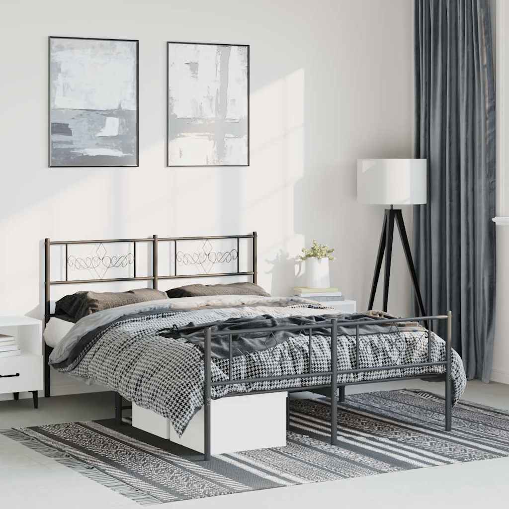 vidaXL Metal Bed Frame without Mattress with Footboard With headboard & footboard Black