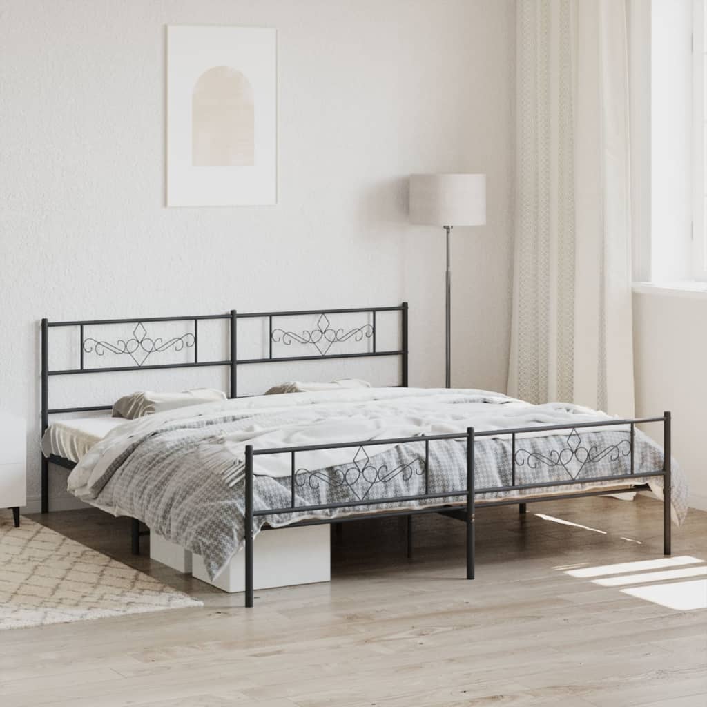 vidaXL Metal Bed Frame without Mattress with Footboard With headboard & footboard Black