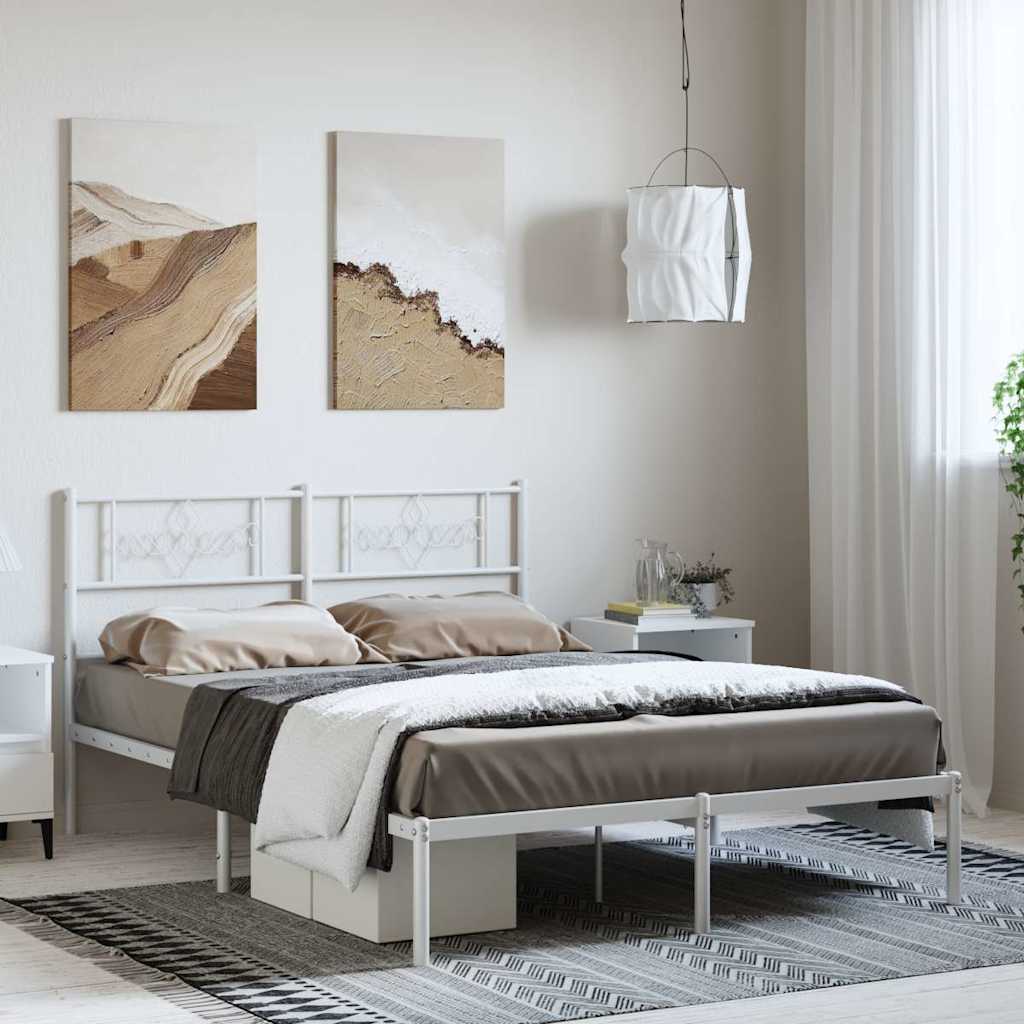 vidaXL Bed Frame | White | Powder-Coated Steel | Double | Bed Frame 1