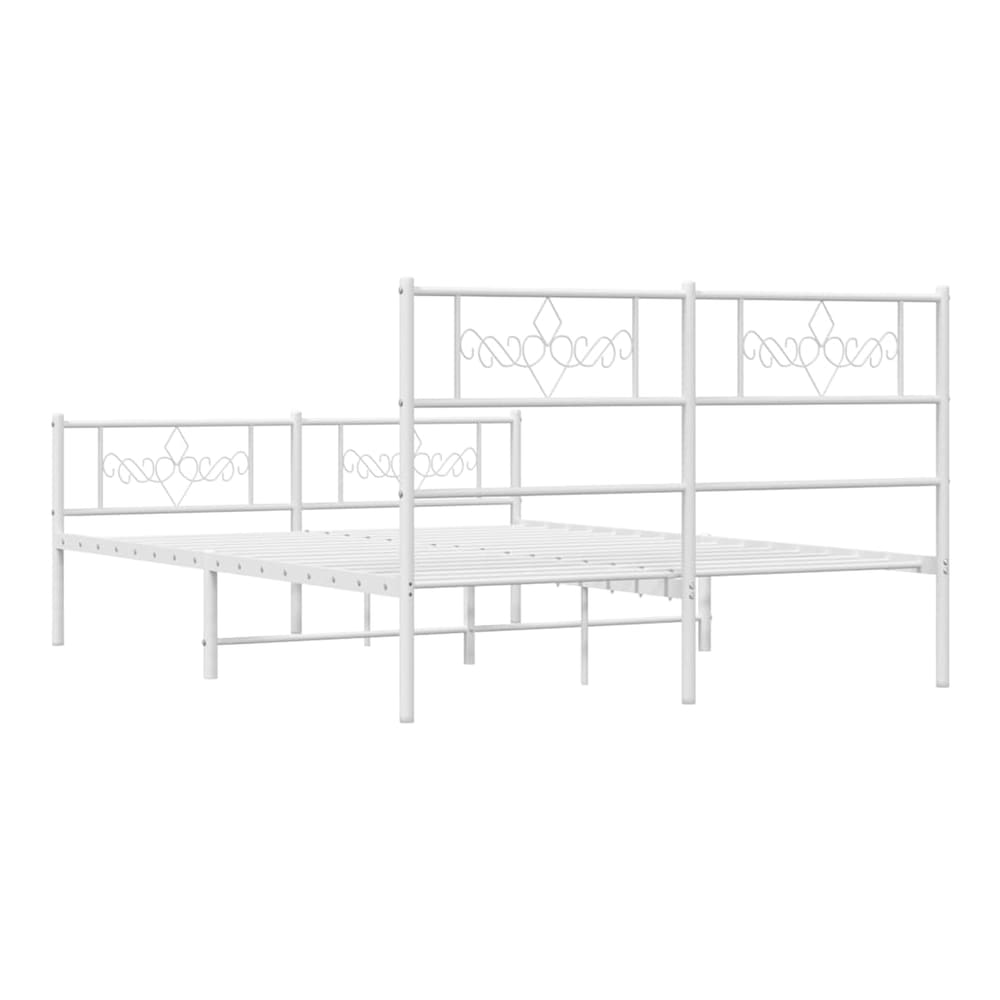 Metal Bed Frame without Mattress with Footboard with Headboard & Footboard White 135 cm 190 cm