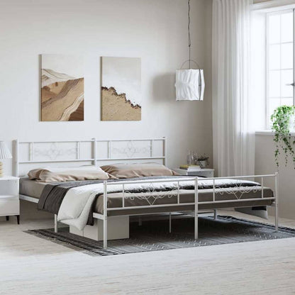 Metal Bed Frame without Mattress with Footboard with Headboard & Footboard White 193 cm 203 cm