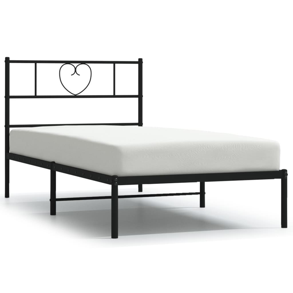 vidaXL Metal Bed Frame without Mattress with Headboard Black 75x190cm 2