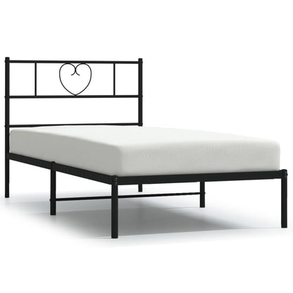 vidaXL Metal Bed Frame without Mattress with Headboard Black 75x190cm 2