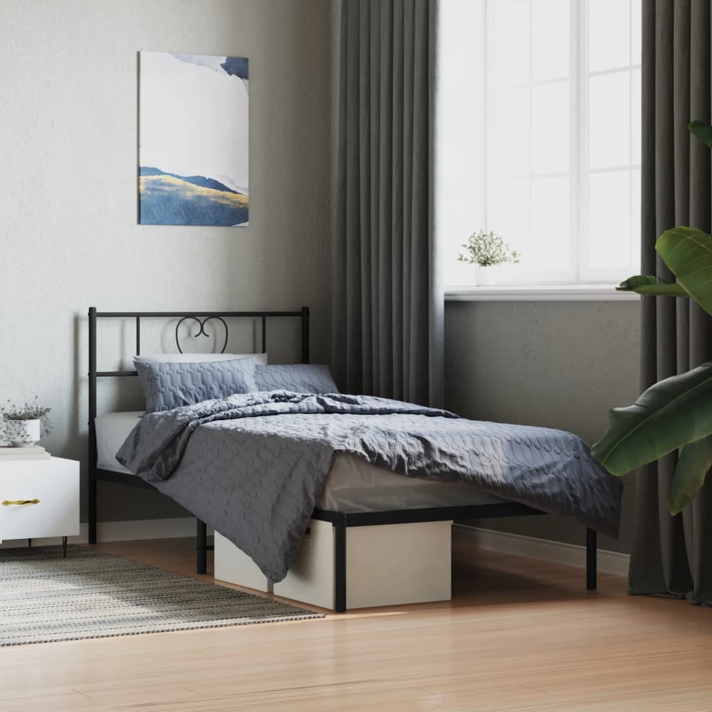 vidaXL Metal Bed Frame without Mattress with Headboard Black 75x190cm 1