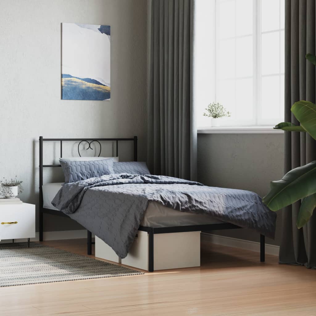 vidaXL Metal Bed Frame without Mattress with Headboard Black 80x200cm 1