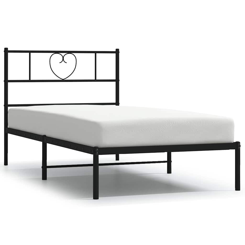 vidaXL Metal Bed Frame without Mattress with Headboard Black 100x190cm 2