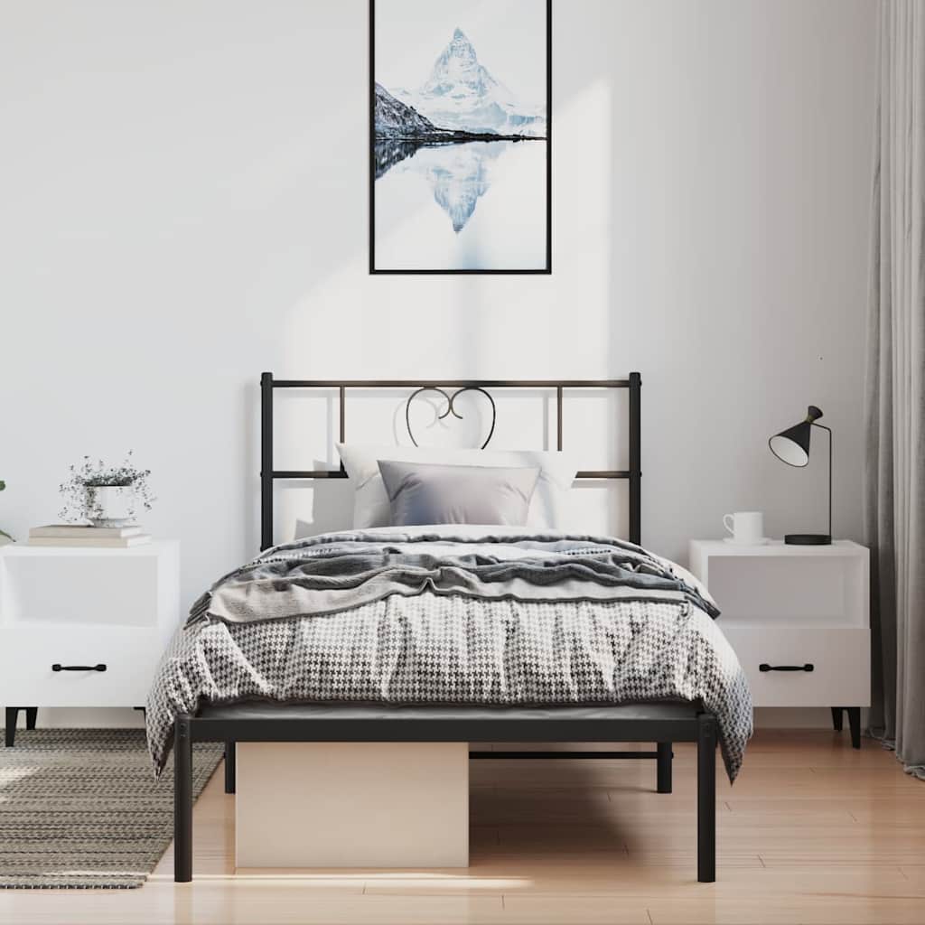 vidaXL Metal Bed Frame without Mattress with Headboard Black 100x190cm 4
