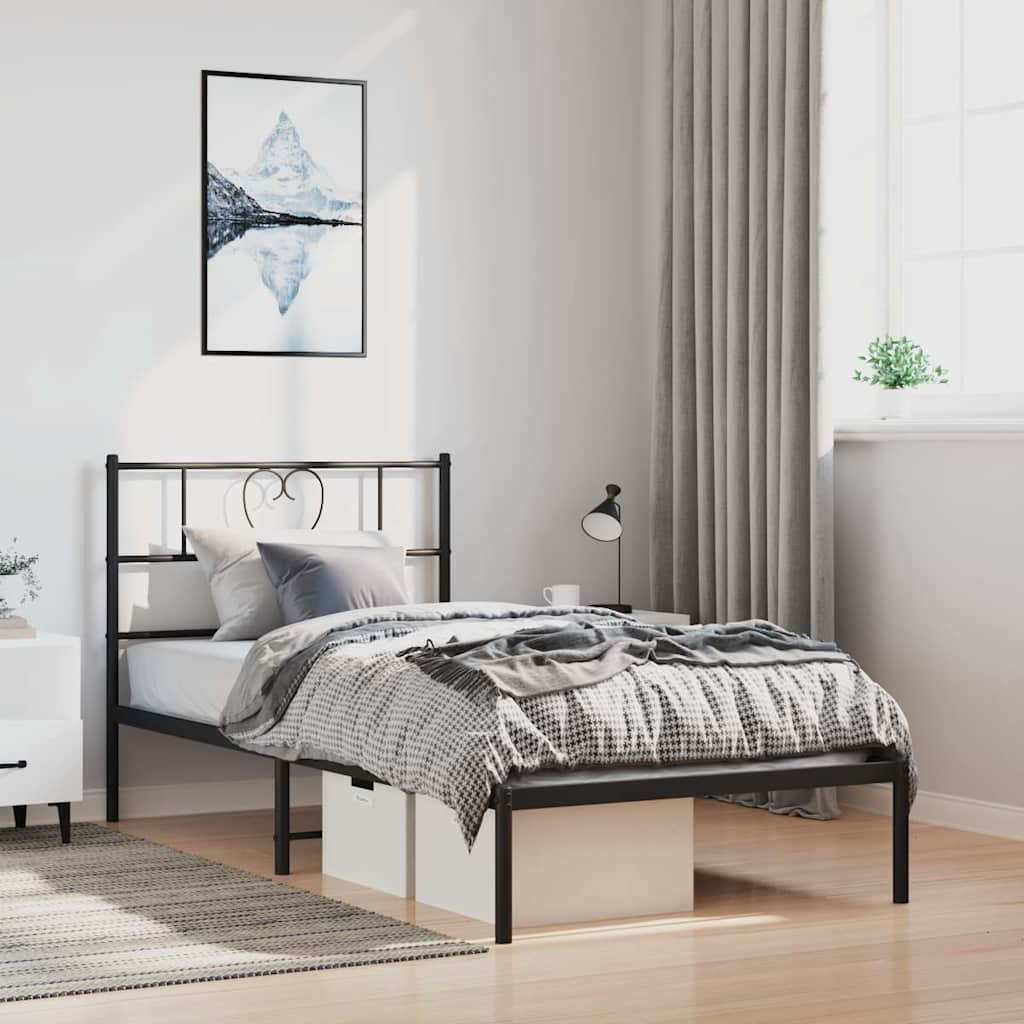 vidaXL Metal Bed Frame without Mattress with Headboard Black 100x190cm 1
