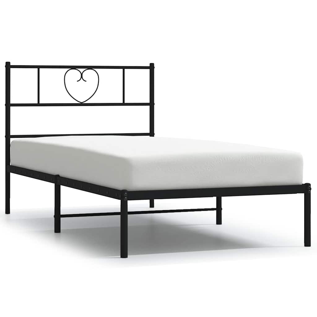 vidaXL Metal Bed Frame without Mattress with Headboard Black 100x200cm 2
