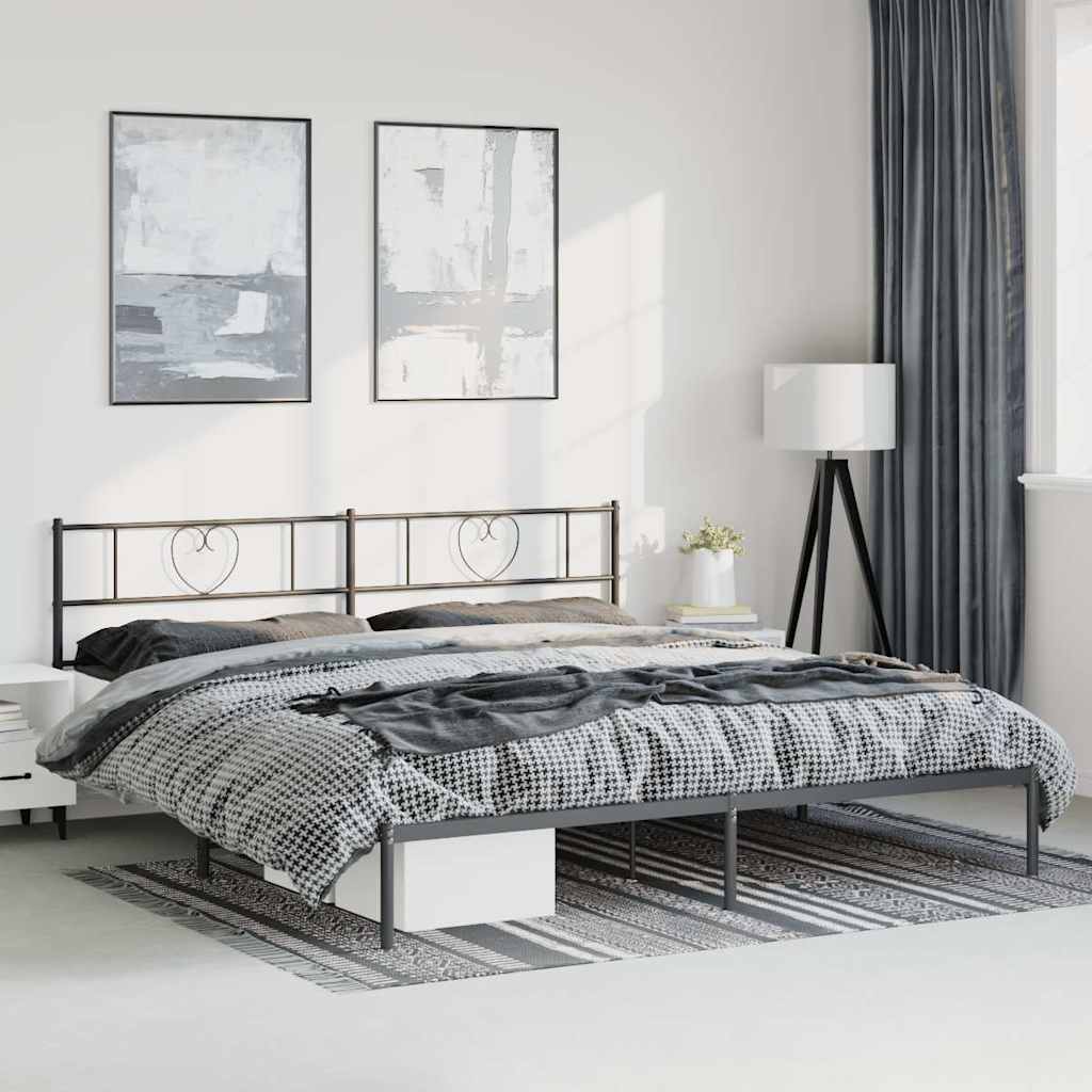 vidaXL Metal Bed Frame without Mattress with Headboard Black 193x203cm 1