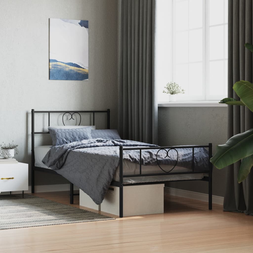 vidaXL Metal Bed Frame without Mattress with Footboard Black 75x190cm 1