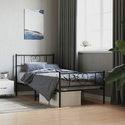 vidaXL Metal Bed Frame without Mattress with Footboard Black 90x190cm 1