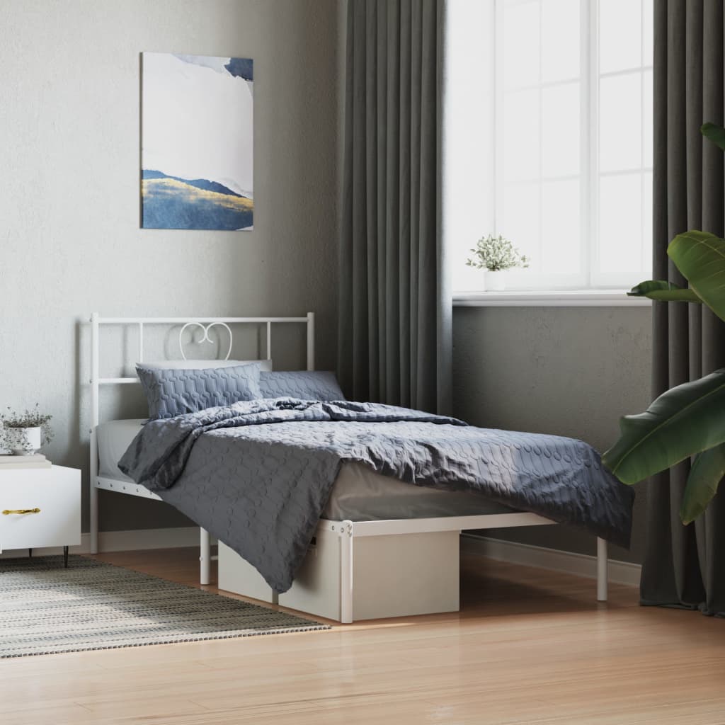 vidaXL Metal Bed Frame without Mattress with Headboard White 80x200cm 1