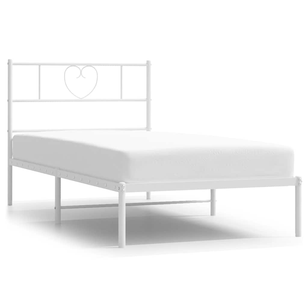 vidaXL Metal Bed Frame without Mattress with Headboard White 100x200cm 2