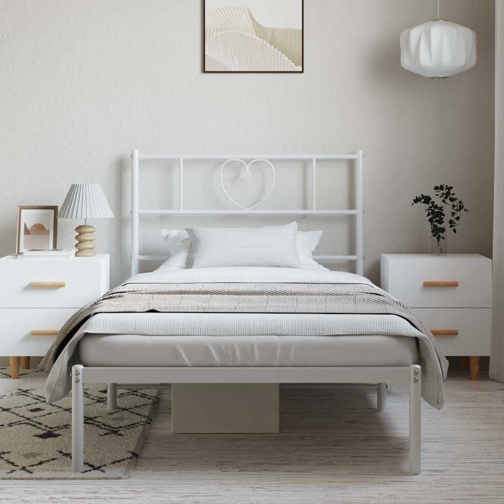 vidaXL Metal Bed Frame without Mattress with Headboard White 100x200cm 4