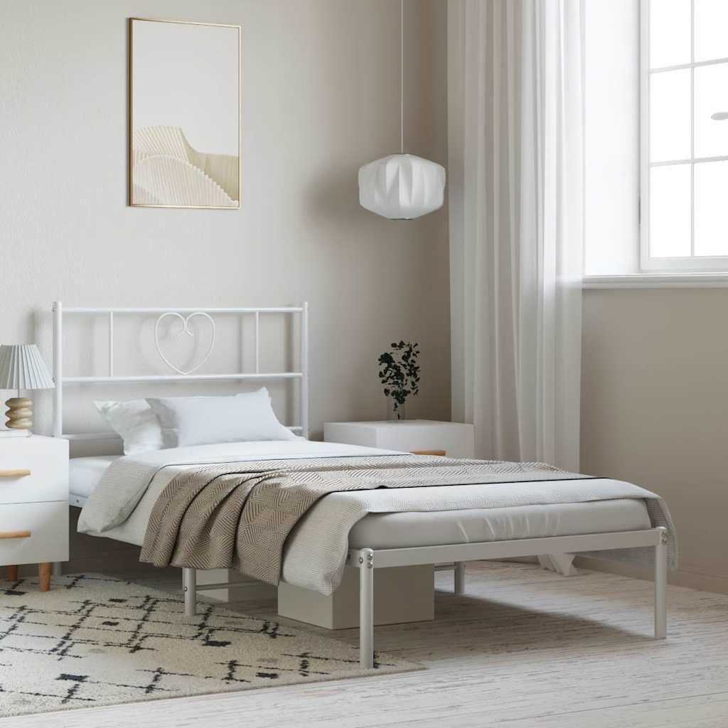 vidaXL Metal Bed Frame without Mattress with Headboard White 100x200cm 1