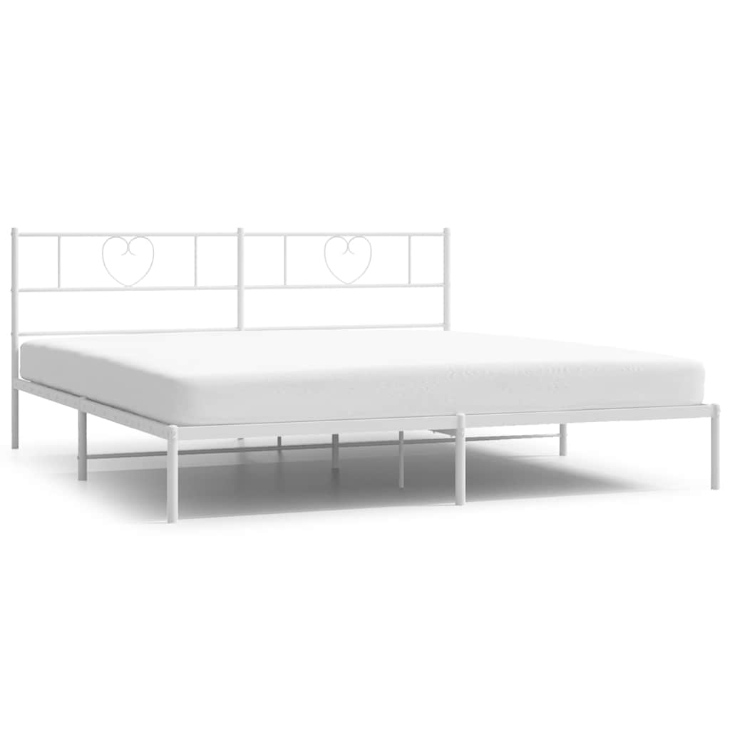 Metal Bed Frame without Mattress With headboard White 183 cm 213 cm