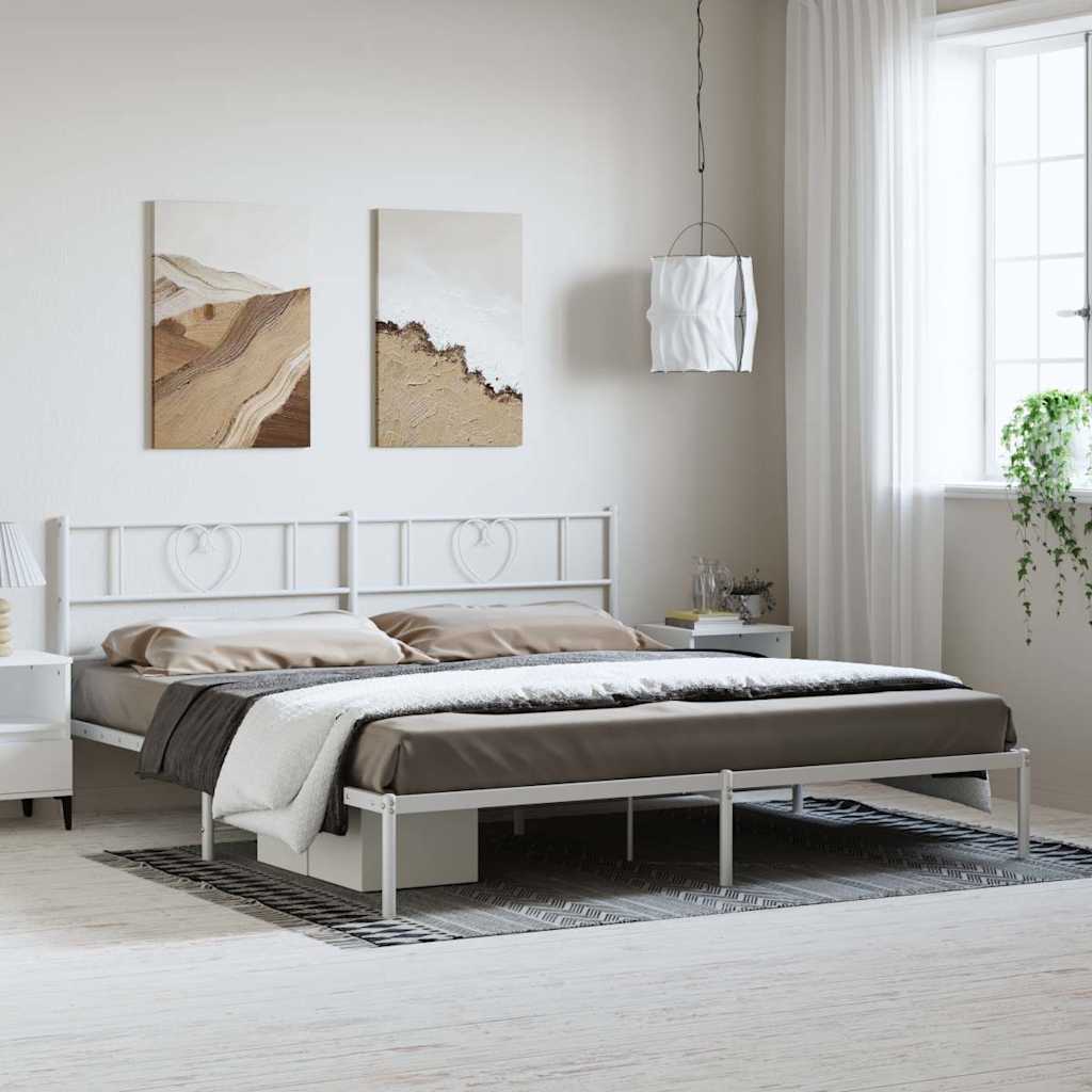 Metal Bed Frame without Mattress With headboard White 183 cm 213 cm